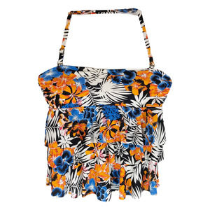 Leilani Size 8‎ Swim Top Ruffle Halter Orange Blue Floral Tropic Black White 580